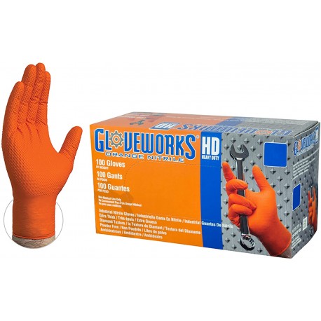 GLOVEWORKS HD ORANGE NITRILE POWDER GLOVES