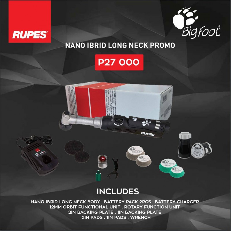 RUPES  Long Neck iBrid Nano Polisher with Batteries and Charger